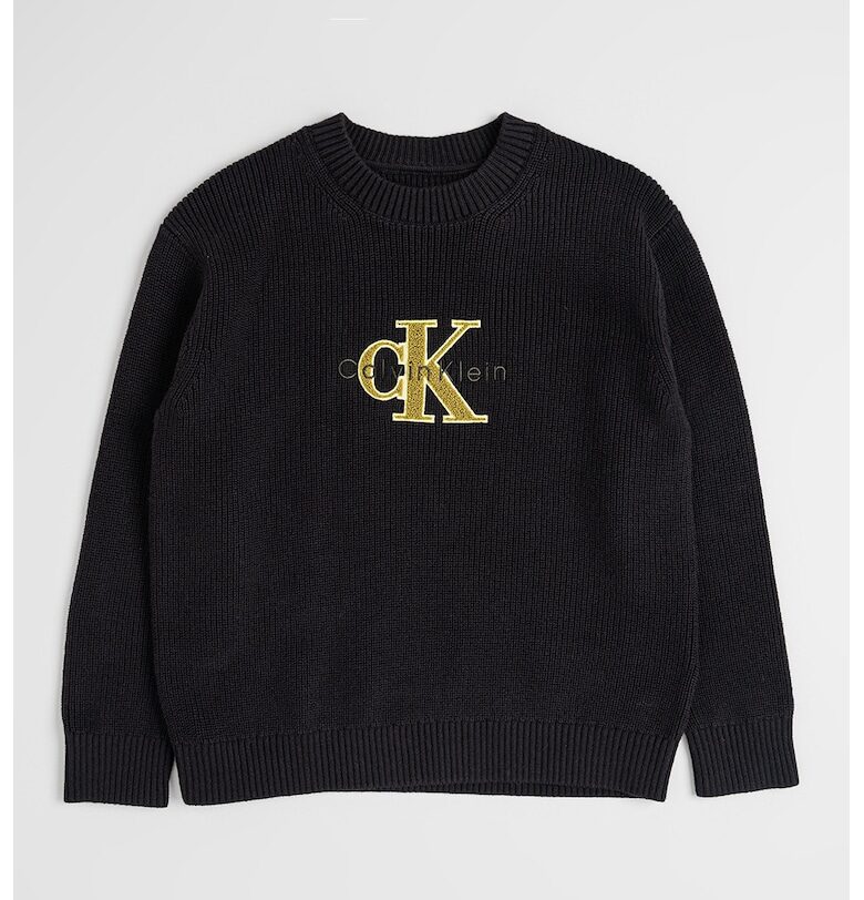 Памучен пуловер с овално деколте и лого - Черен CALVIN KLEIN