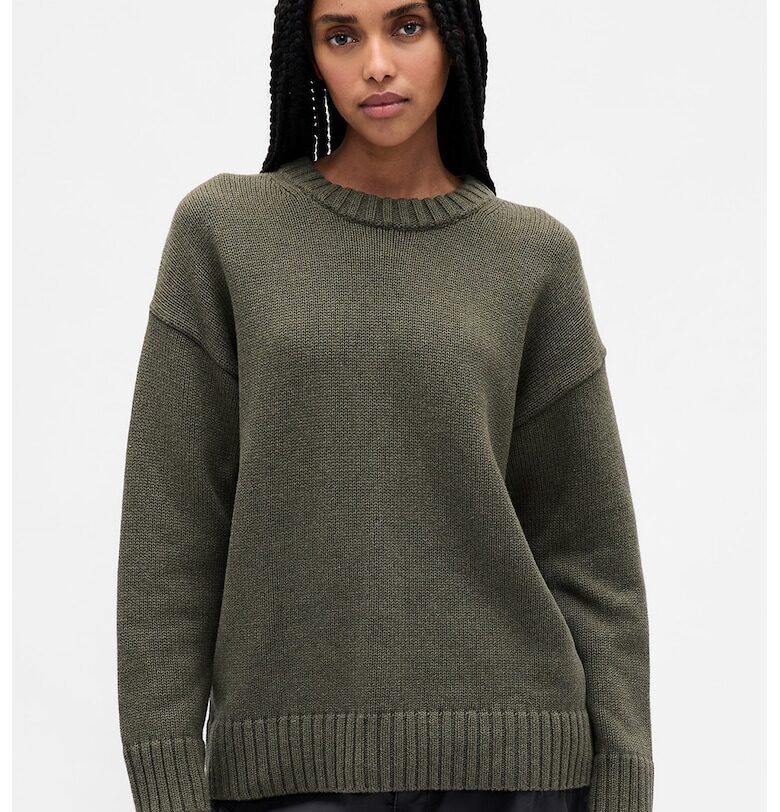 Памучен пуловер с паднали ръкави - Бледо каки GAP