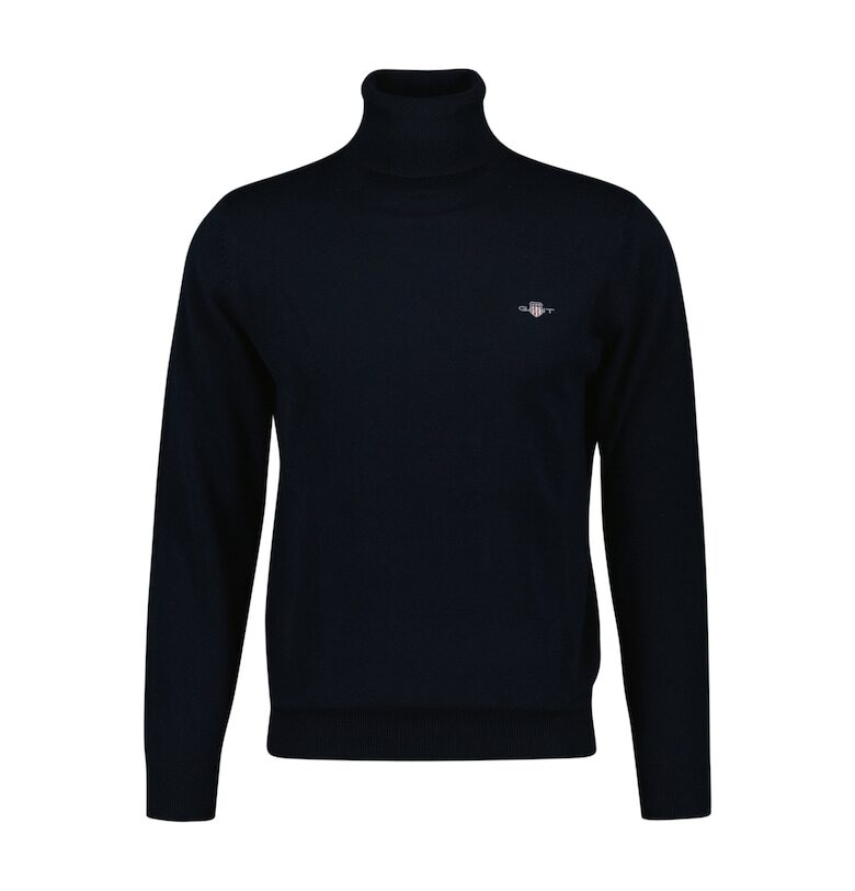 Памучен пуловер с поло - Син Gant