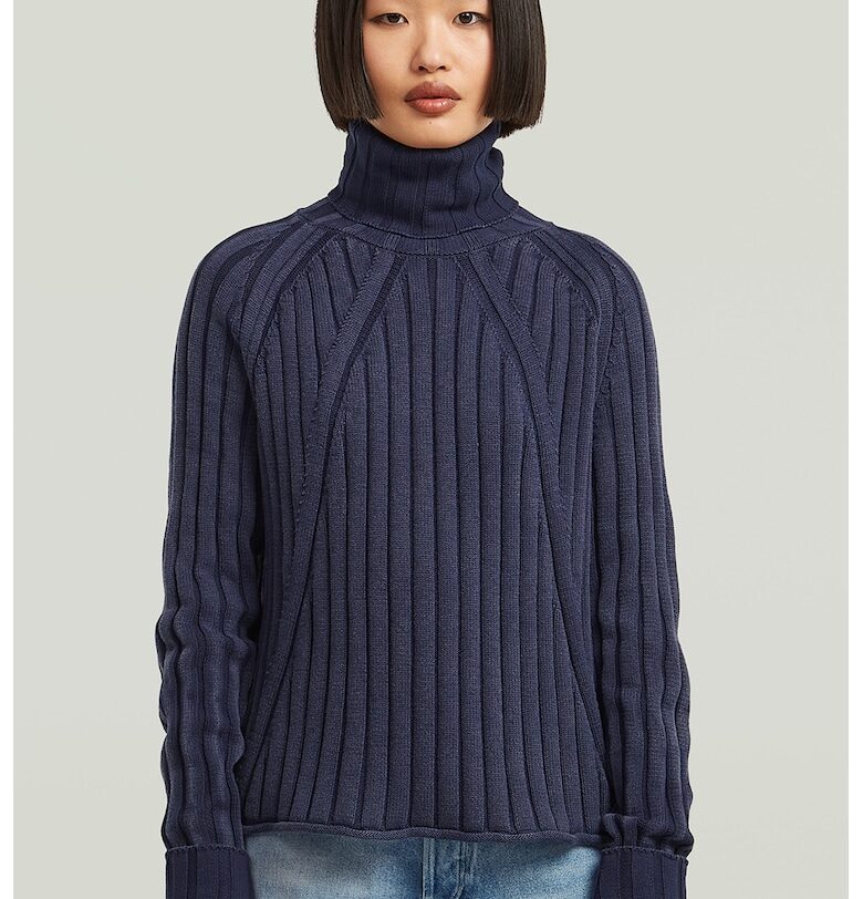 Памучен пуловер с рипс - Тъмносин G-STAR