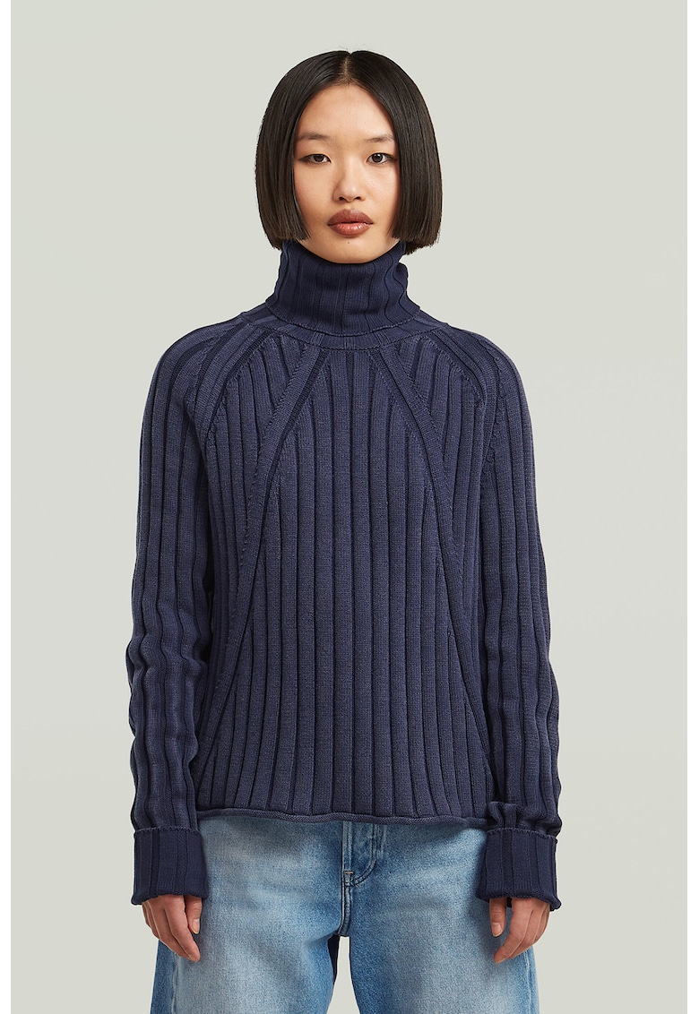 Памучен пуловер с рипс - Тъмносин G-STAR