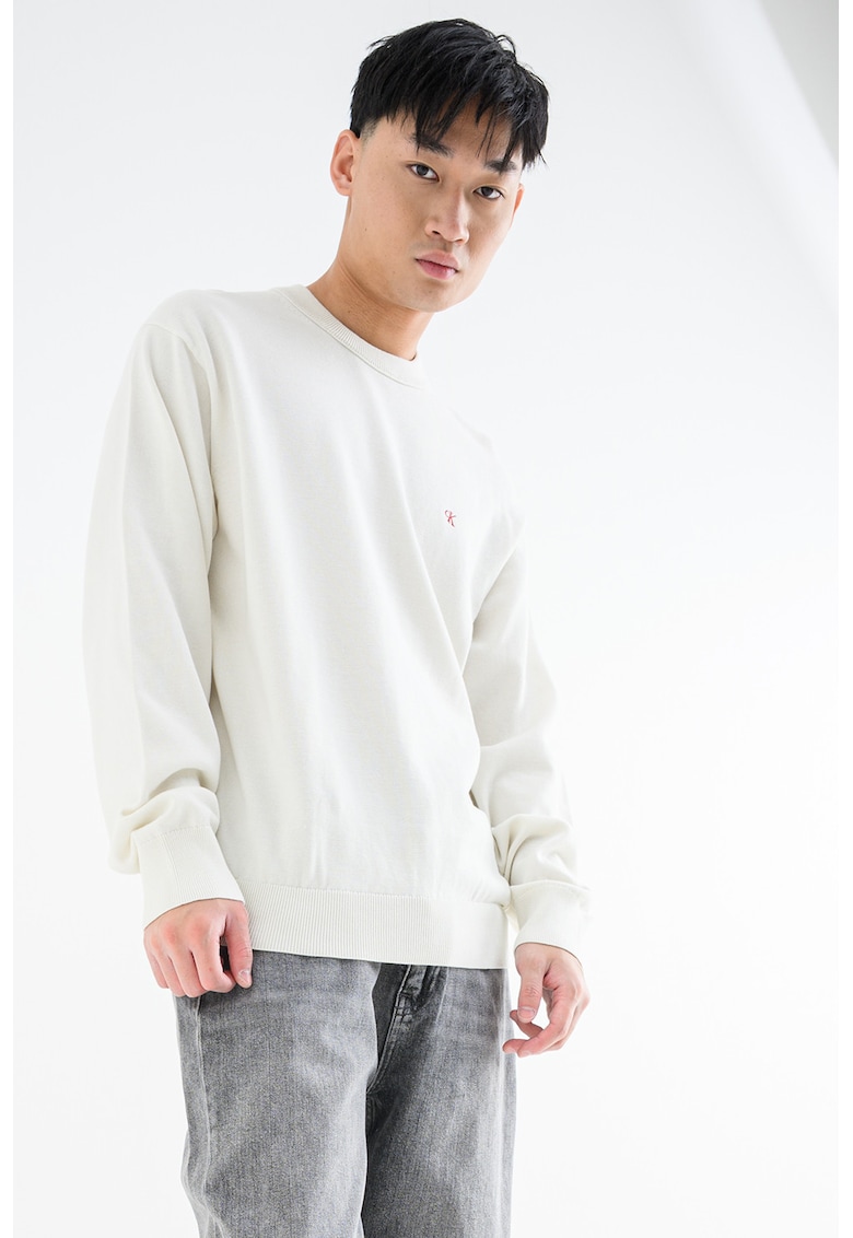 Памучен суитчърт с овално деколте - Бял CALVIN KLEIN JEANS