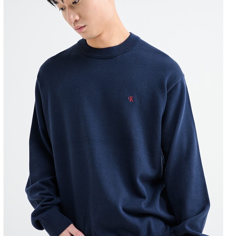 Памучен суитчърт с овално деколте - Ултрамарин синьо CALVIN KLEIN JEANS