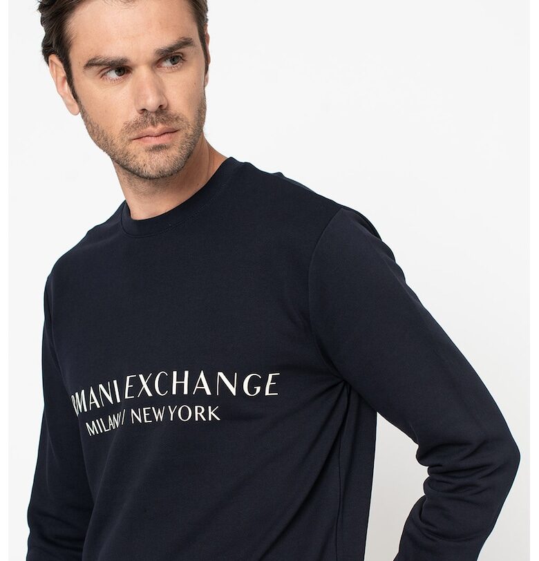 Памучен суитшърт с лого - Мръснобял/Тъмносин ARMANI EXCHANGE