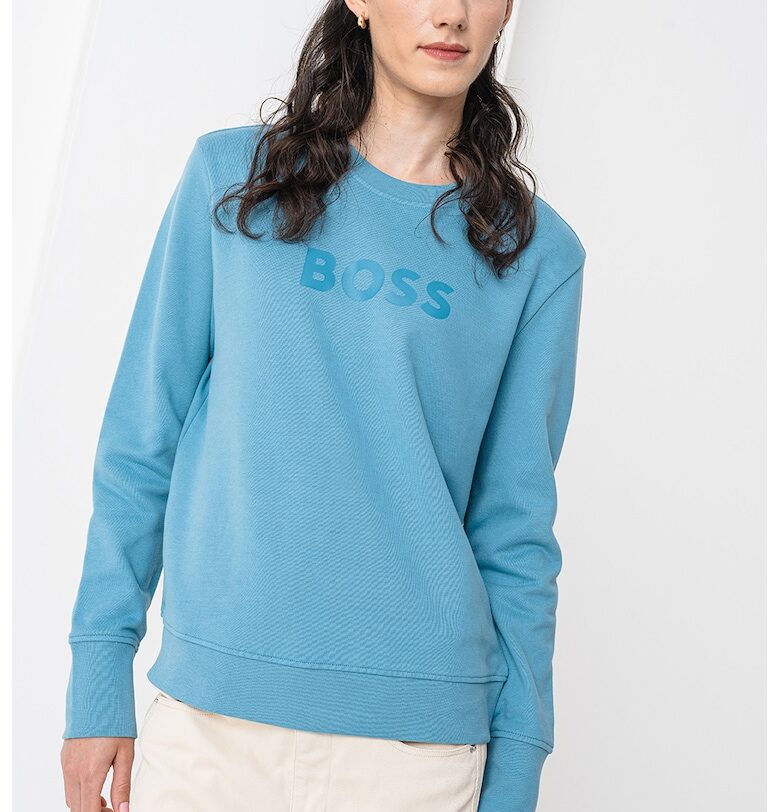 Памучен суитшърт с лого - Светлосин BOSS