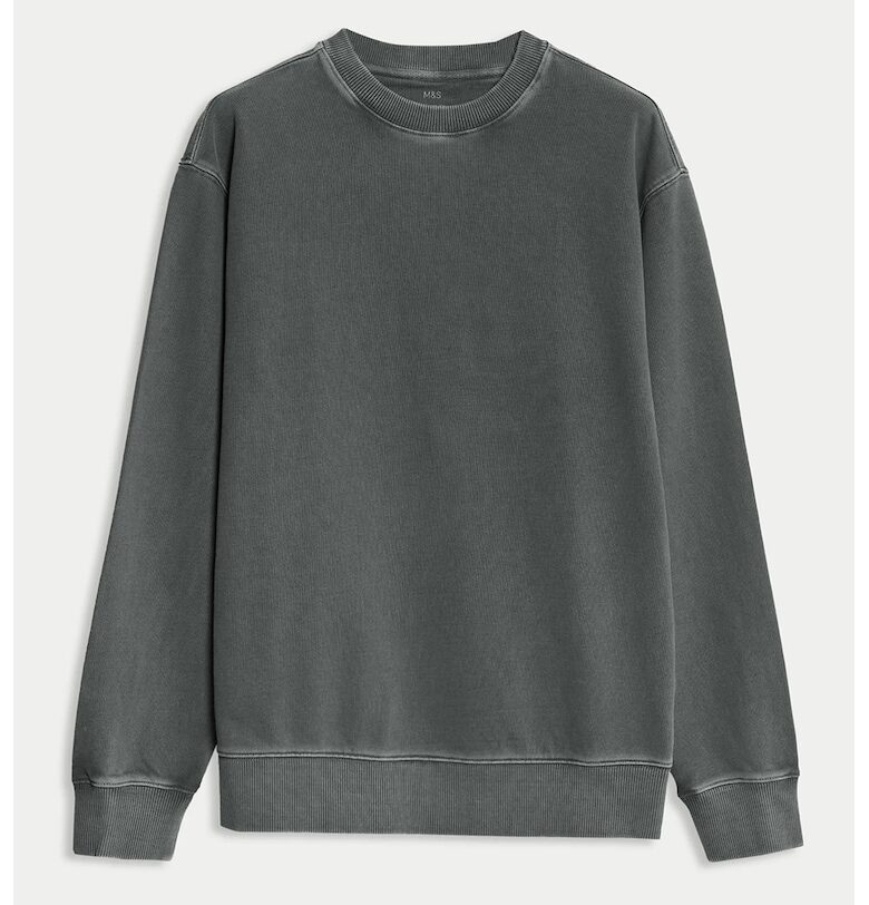 Памучен суитшърт с овално деколте - Tъмносив Marks  Spencer