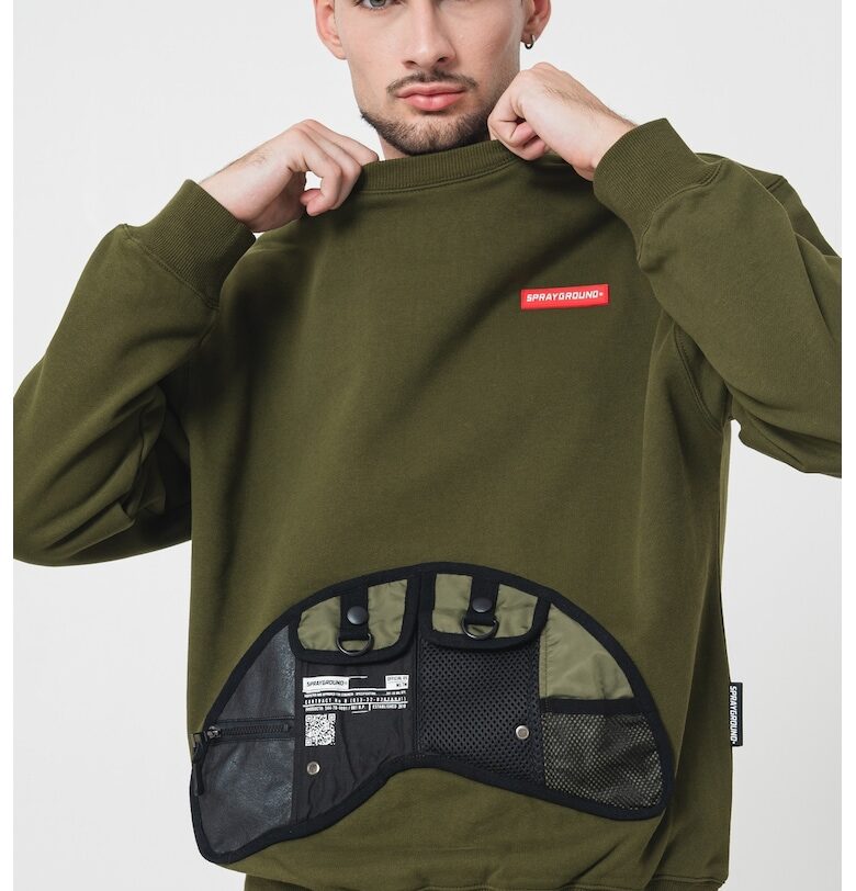 Памучен суитшърт с овално деколте - Черен/Зелени аспержи Sprayground