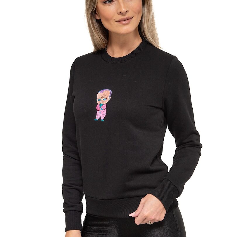 Памучен суитшърт с овално деколте - Черен/Лилав CASA DE MODA VIGO