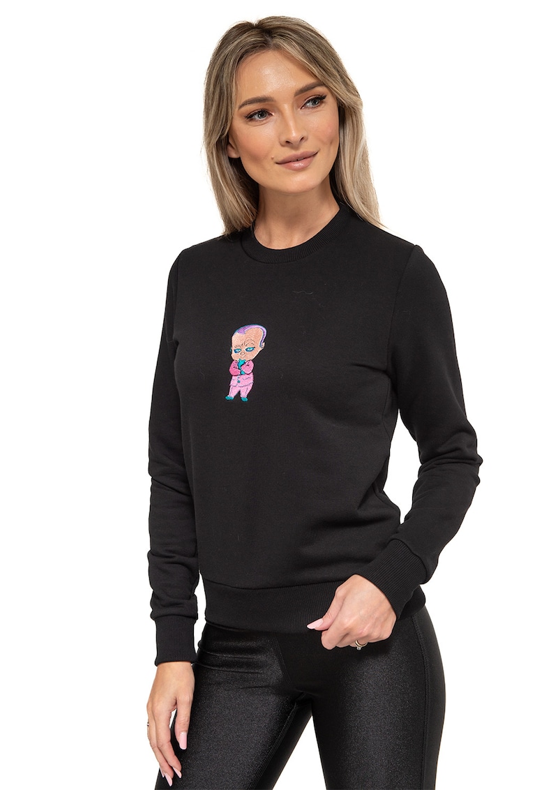 Памучен суитшърт с овално деколте - Черен/Лилав CASA DE MODA VIGO