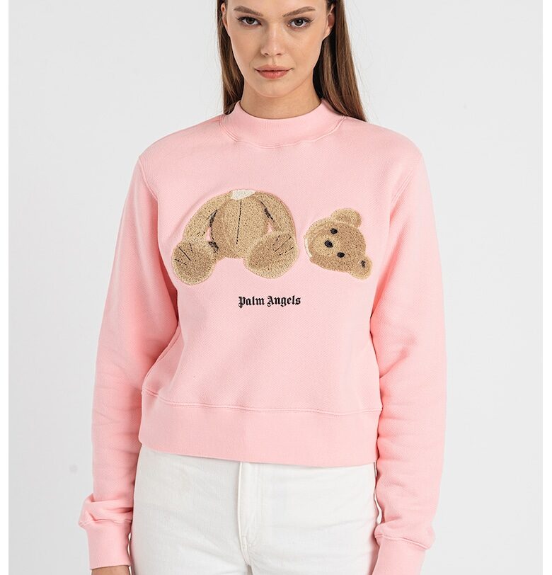 Памучен суитшърт с плюшена апликация - Черен/Пастелнорозов/Светлокафяв PALM ANGELS