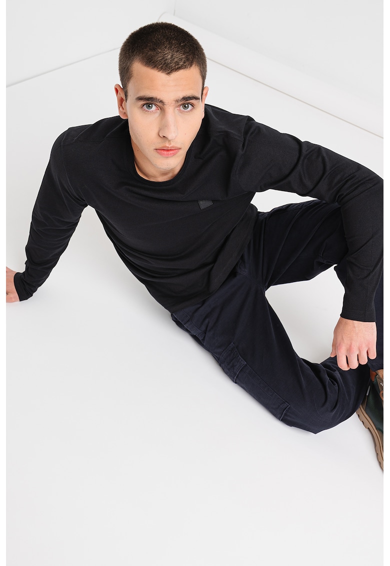 Памучна блуза Tacks с пришито лого - Черен BOSS