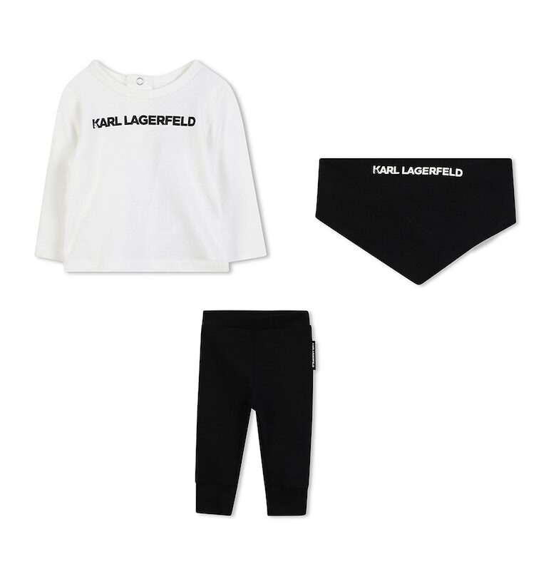 Памучна блуза - панталон и лигавник - Бял/Черен KARL LAGERFELD KIDS