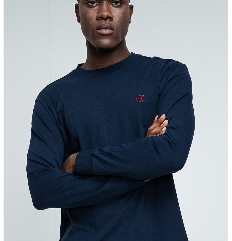 Памучна блуза с лого - Тъмносин CALVIN KLEIN JEANS