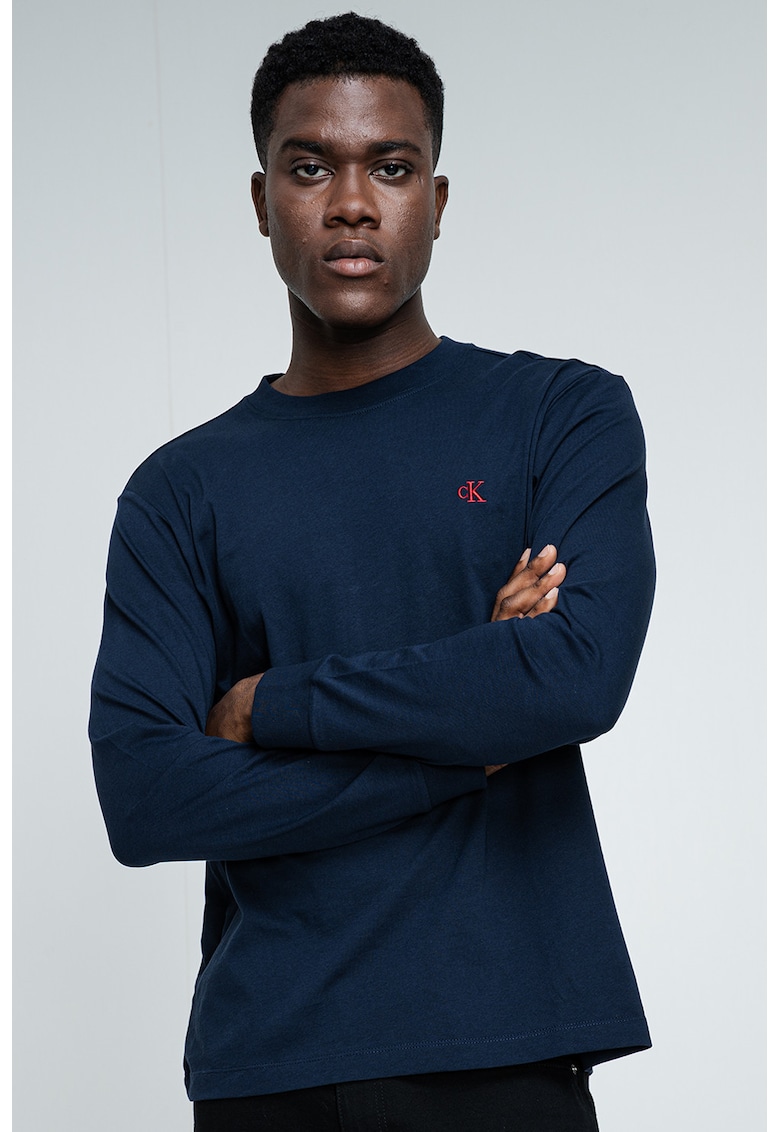 Памучна блуза с лого - Тъмносин CALVIN KLEIN JEANS