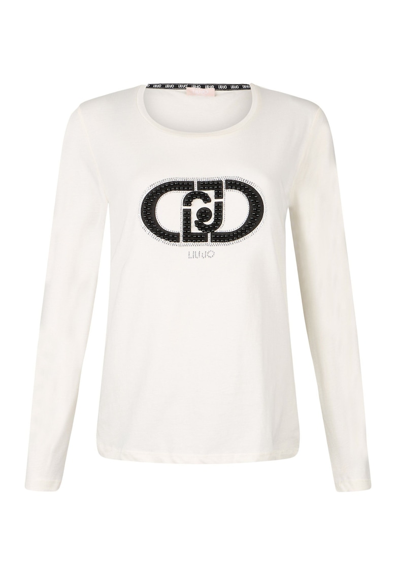 Памучна блуза с лого от декоративни камъни - Бял Liu Jo
