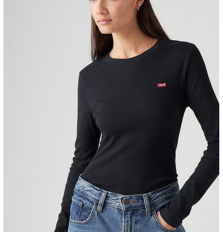 Памучна блуза с овално деколте - Черен Levis