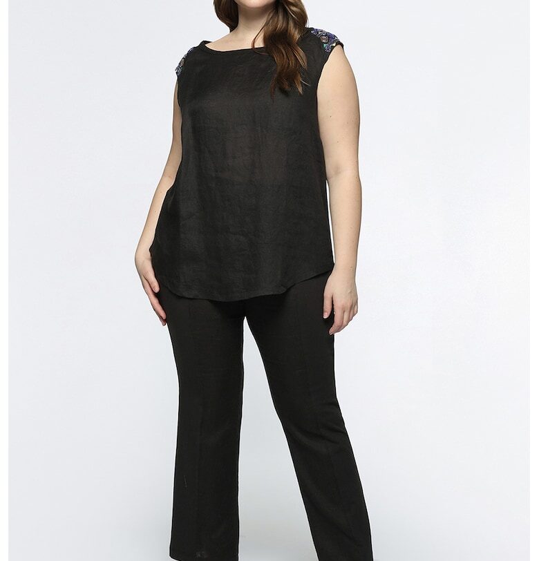 Памучна блуза с ръкави реглан - Избеляло черно Fiorella Rubino