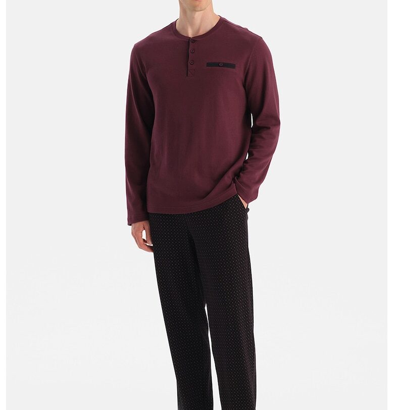 Памучна дълга пижама с копчета - Бордо/Черен DAGI