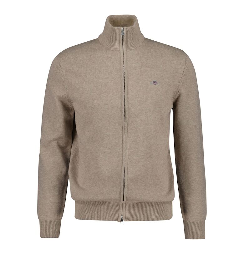 Памучна жилетка с цип - Тъмнобежово Gant