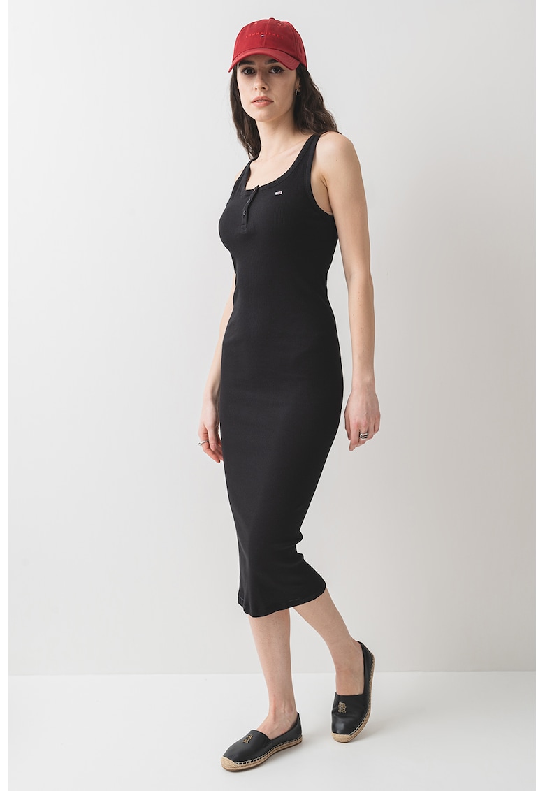 Памучна миди рокля по тялото Tommy Jeans