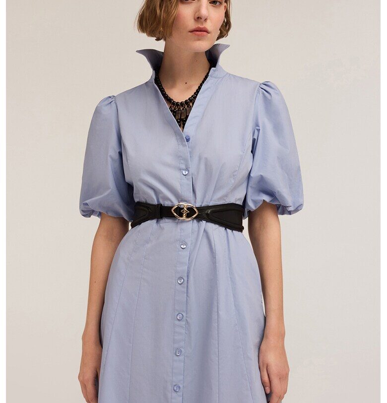 Памучна миди рокля-риза - Небесносин Motivi