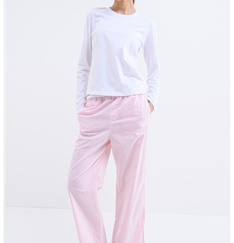 Памучна пижама с дълги ръкави - Пастелнорозов/Бял CALVIN KLEIN