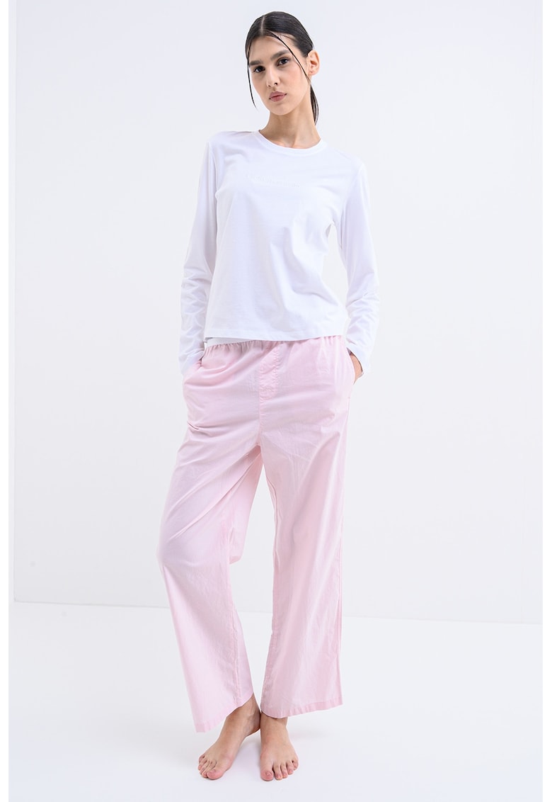 Памучна пижама с дълги ръкави - Пастелнорозов/Бял CALVIN KLEIN