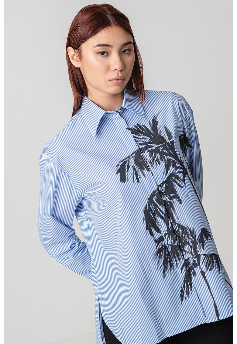 Памучна риза Lambert с десен и асиметричен подгъв - Бял/Лавандула MaxCo