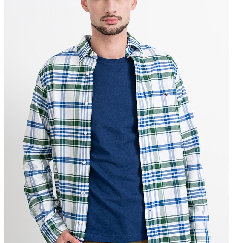 Памучна риза Oxford с каре - Бял/Зелен/Син Gant