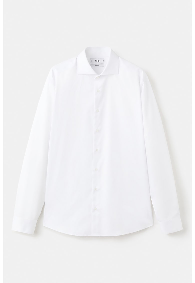Памучна риза без шарка - Бял Mango