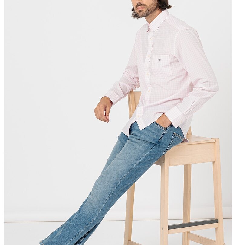 Памучна риза с десен - Бял/Светлорозов Gant