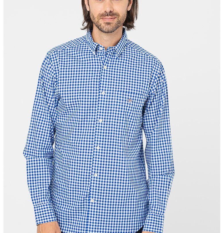 Памучна риза с десен - Кралско Синьо/Бял Gant