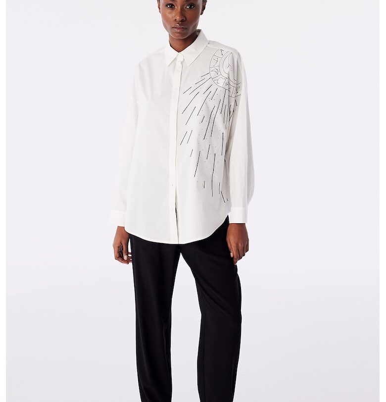 Памучна риза с десен - Черен/Мръснобял TWIST