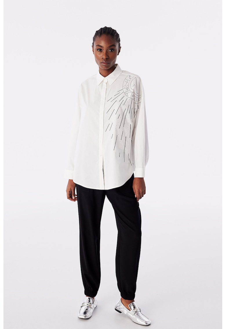 Памучна риза с десен - Черен/Мръснобял TWIST