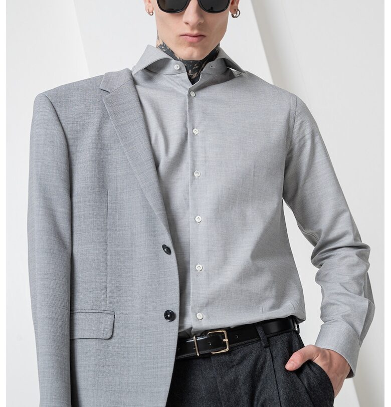 Памучна риза с дълги ръкави - Бял/Светло сив Pal Zileri