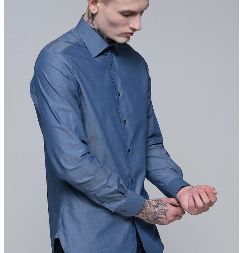 Памучна риза с дълги ръкави - Индигово синьо Pal Zileri