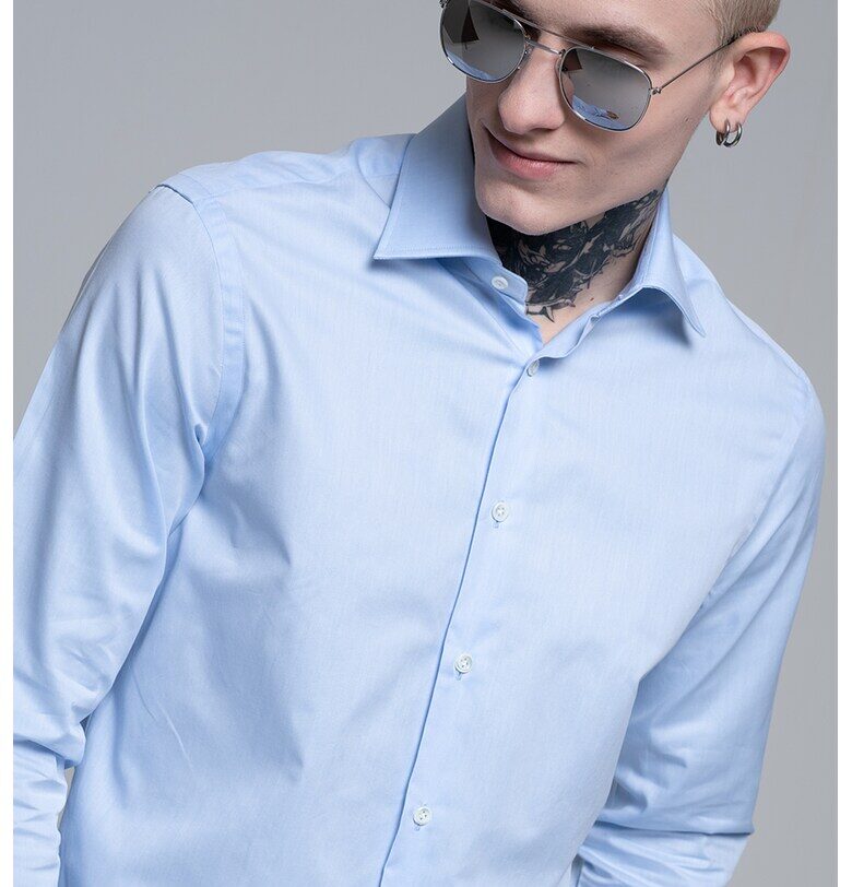 Памучна риза с дълги ръкави - Небесносин Pal Zileri