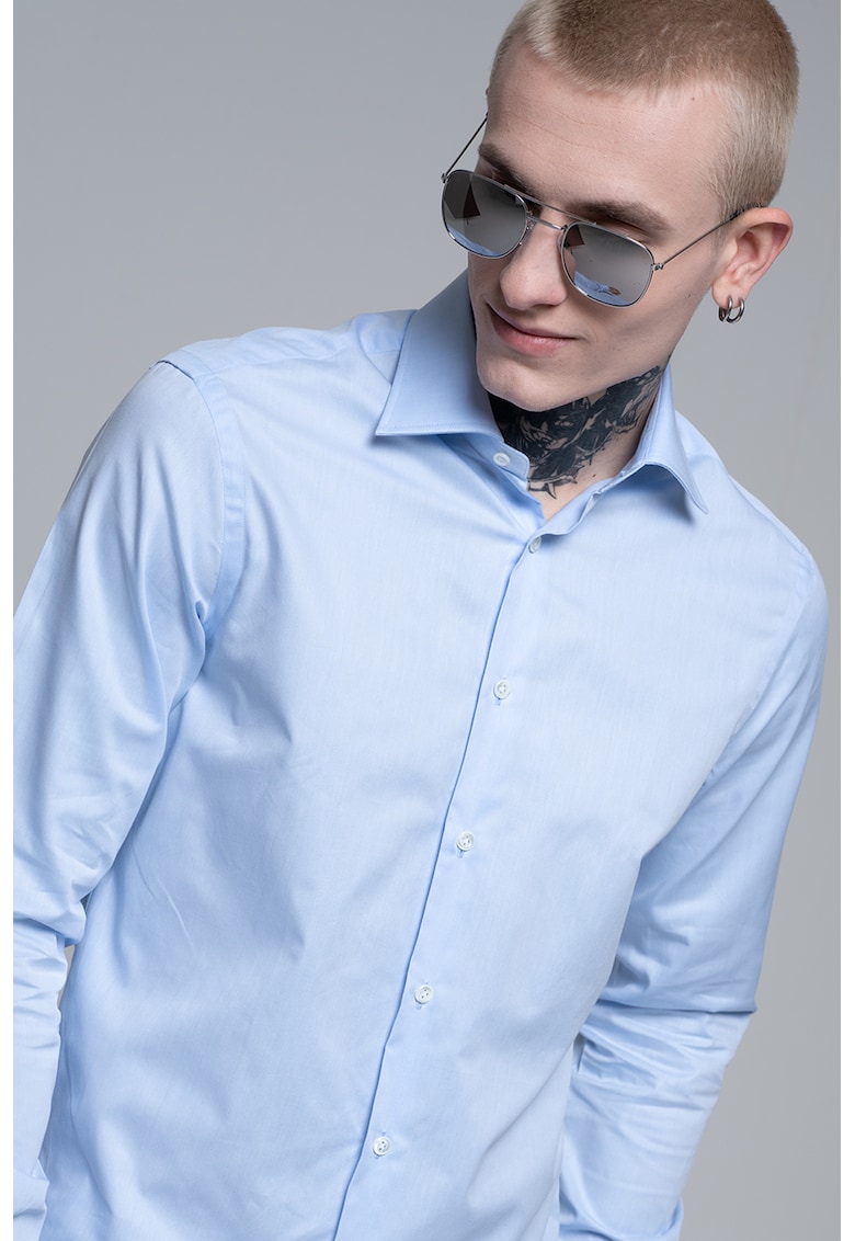 Памучна риза с дълги ръкави - Небесносин Pal Zileri