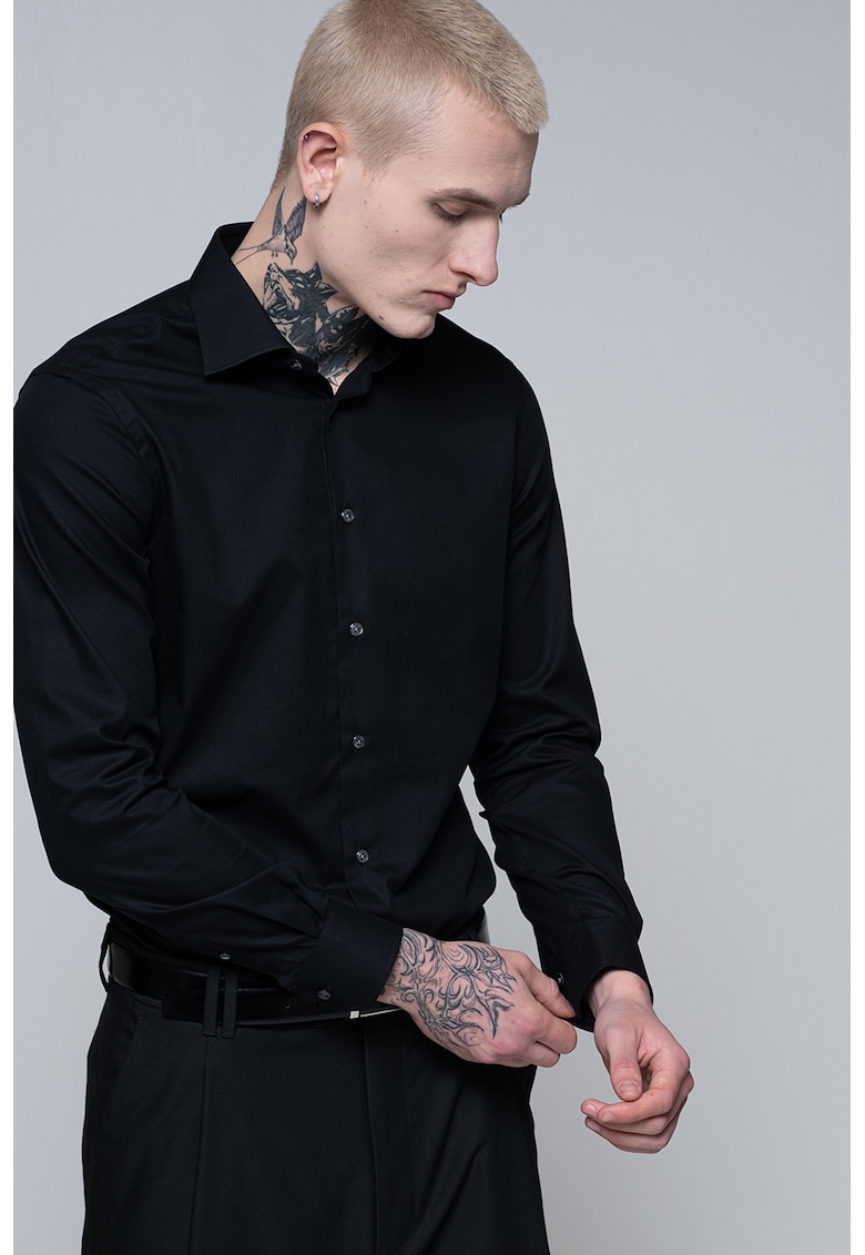 Памучна риза с дълги ръкави - Черен Pal Zileri