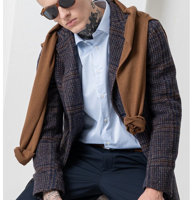 Памучна риза с дълги ръкави и маншети с копчета - Ледено синьо Pal Zileri