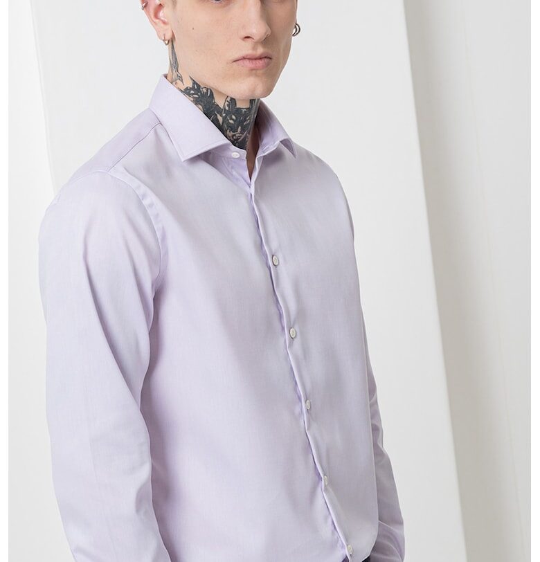 Памучна риза с дълги ръкави и маншети с копчета - Лилав Pal Zileri
