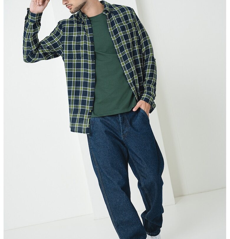 Памучна риза с каре - Бял/Лайм зелено/Тъмносин Scotch  Soda