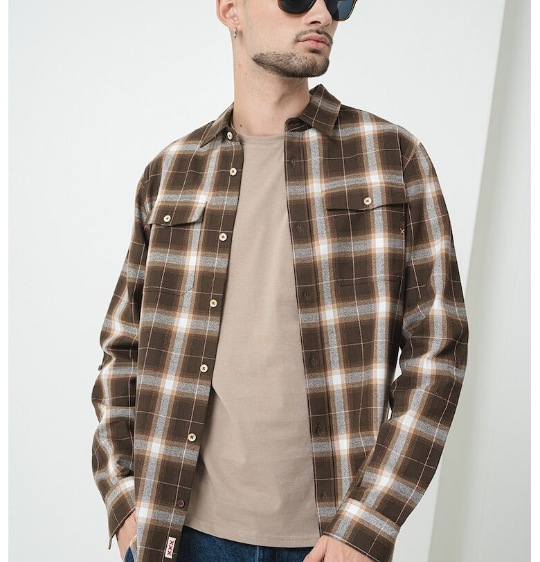 Памучна риза с каре и джобове - Кафяв/Бежов/Мръснобял Scotch  Soda