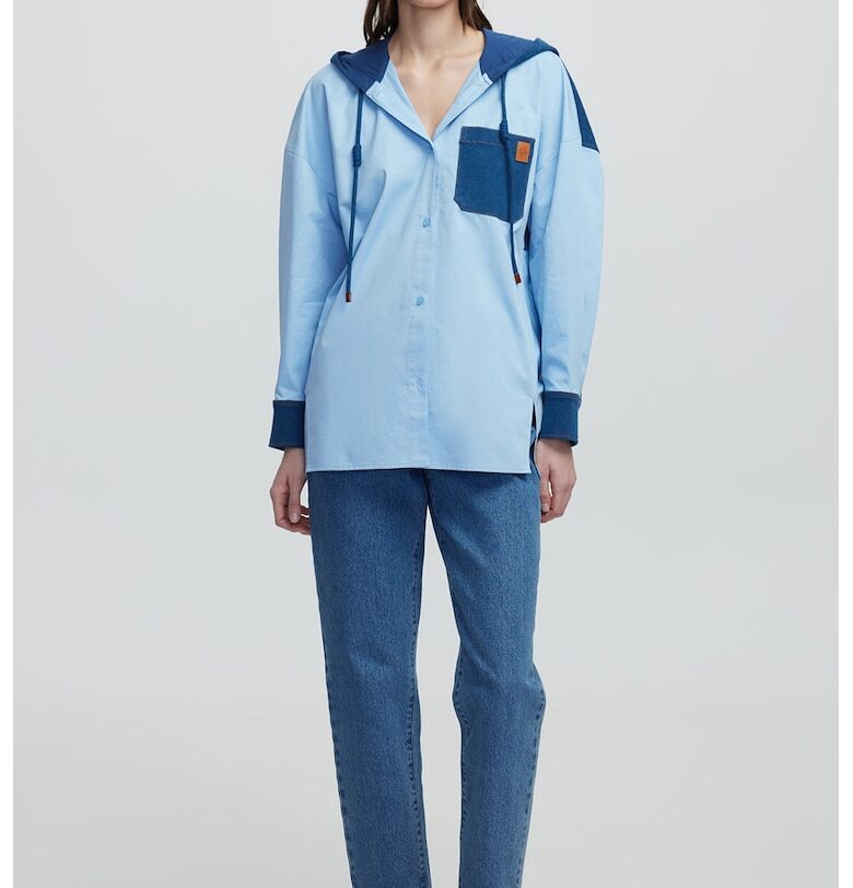 Памучна риза с качулка - Светлосин Ipekyol