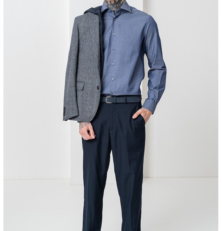 Памучна риза с копчета - Прашно синьо Pal Zileri