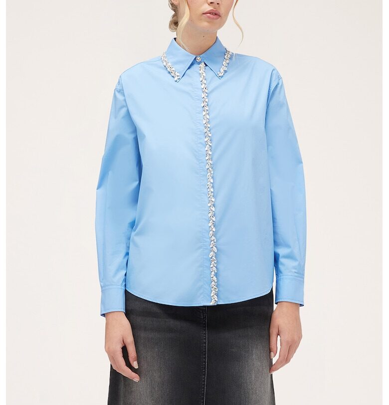 Памучна риза с кристали - Светлосин Motivi