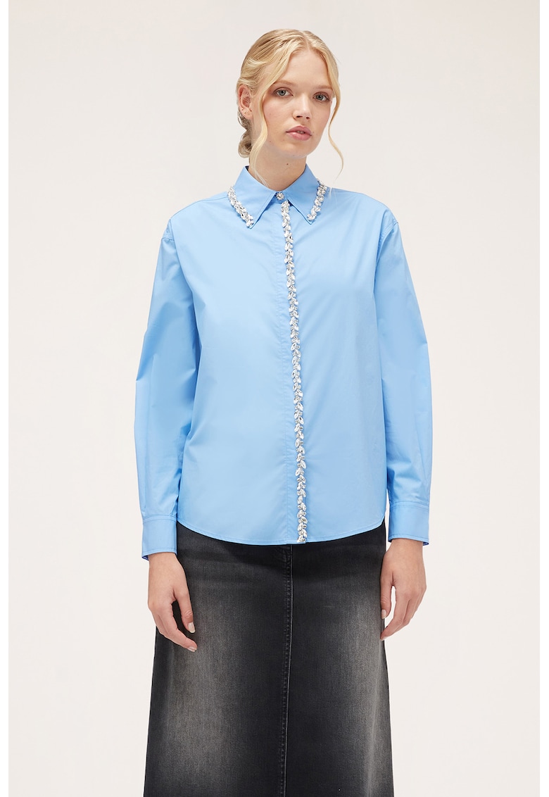 Памучна риза с кристали - Светлосин Motivi