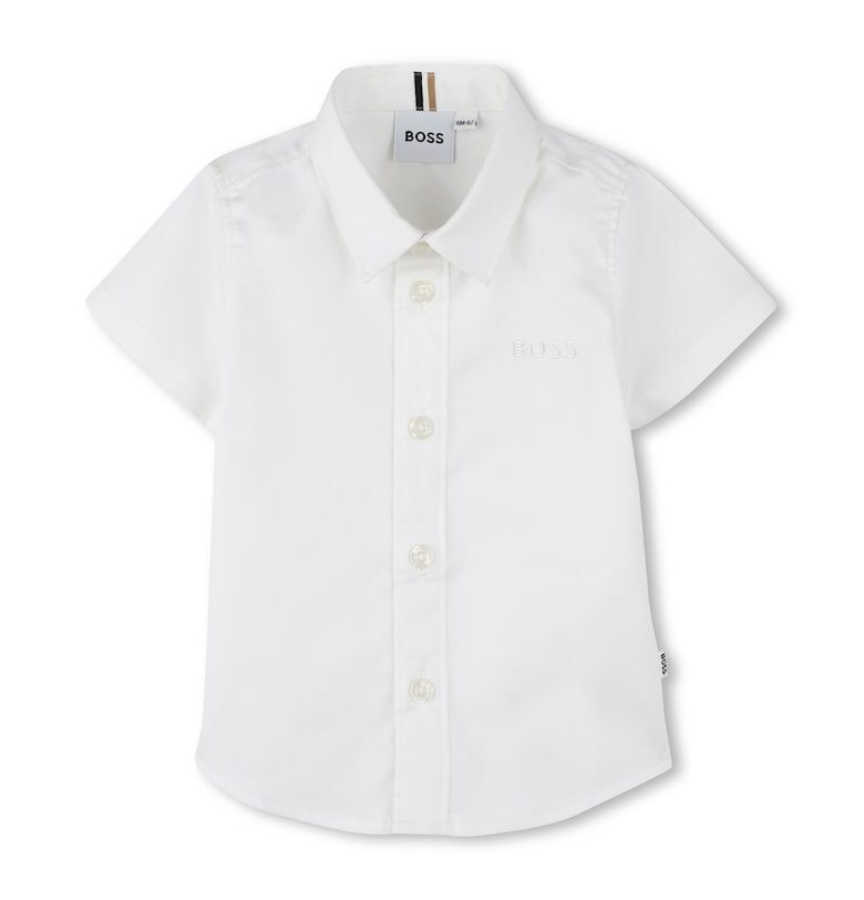 Памучна риза с къси ръкави - Бял BOSS Kidswear