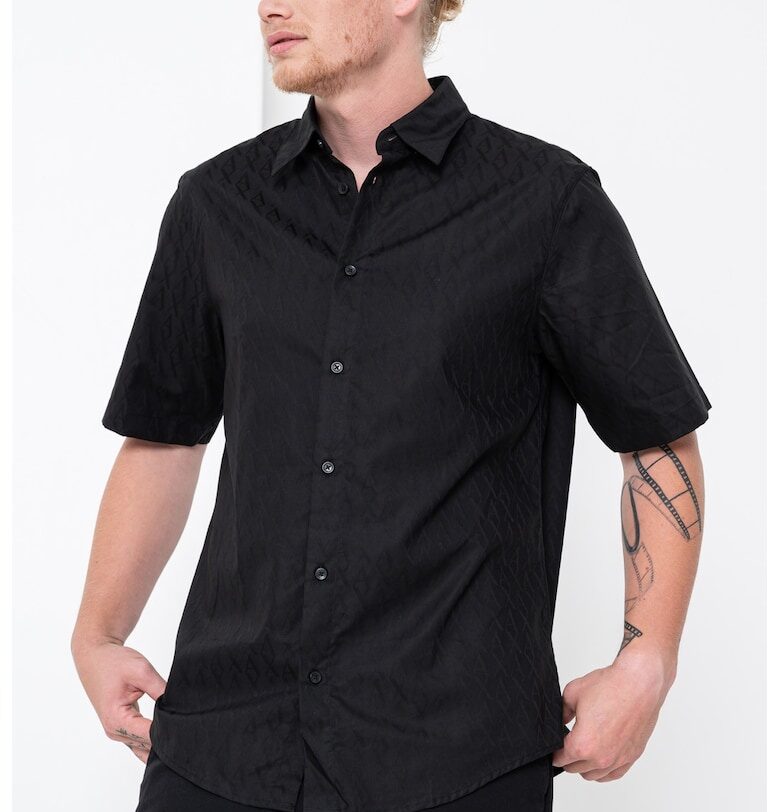 Памучна риза с къси ръкави - Черен ARMANI EXCHANGE
