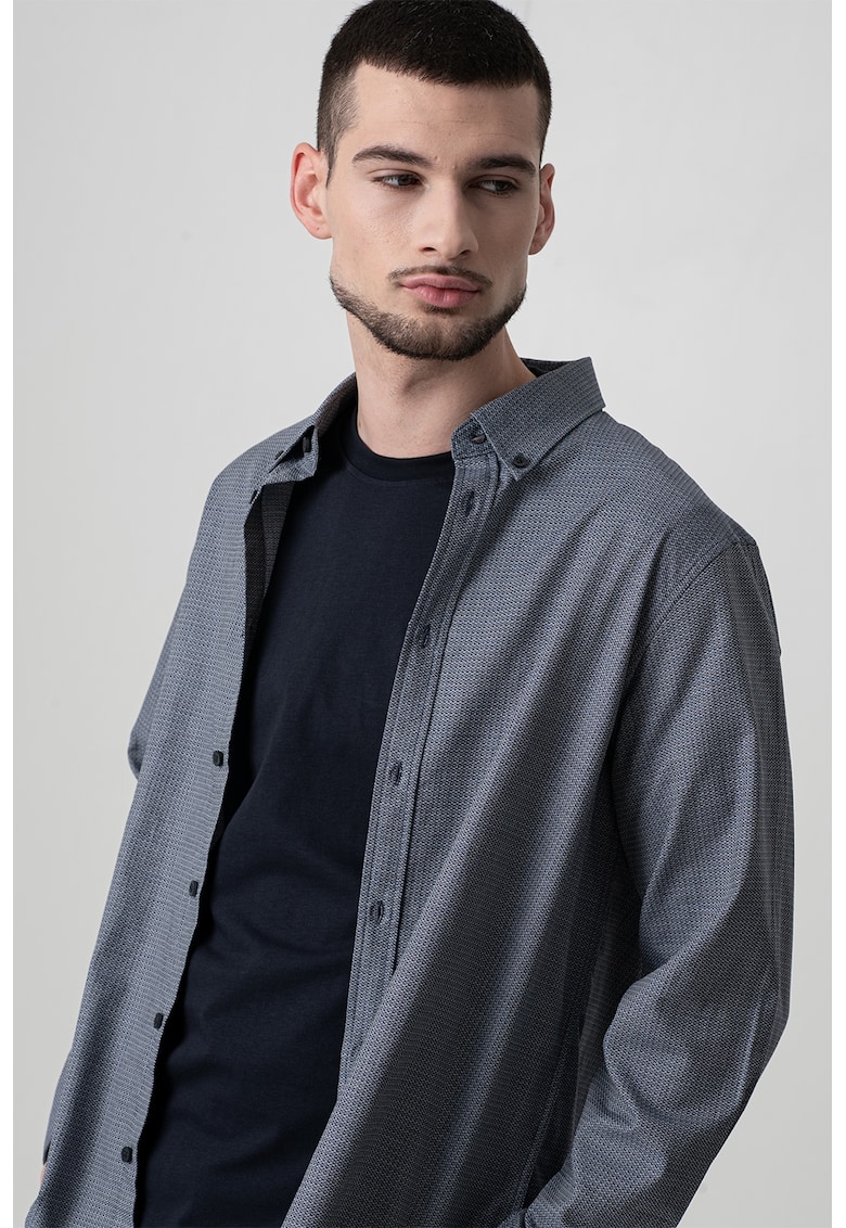 Памучна риза с лого - Светлосин/Тъмносин ARMANI EXCHANGE